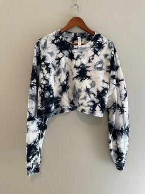 ALO Yoga Navy Blue White Tie Dyed Cropped Oversized Sweatshirt Size Large